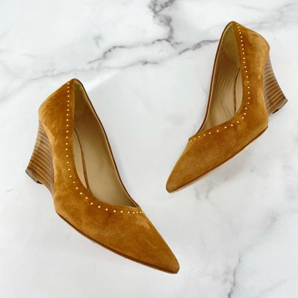 M. GEMI Pump The Murano Wedge Pointed Toe Brown Tan Leather Italian 36.5= 6.5 US_6
